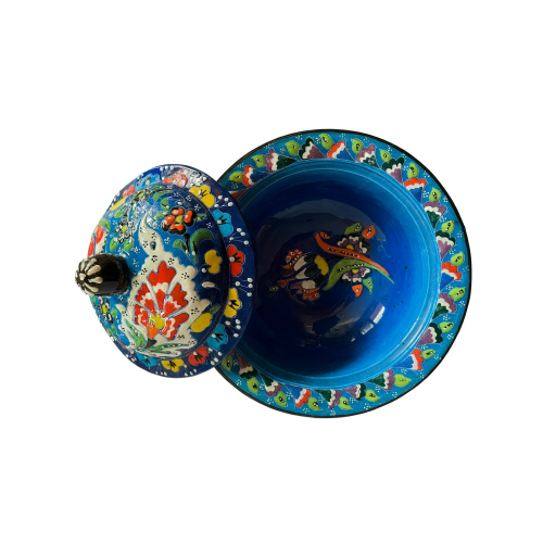 Blue Floral Ceramic Bowl with Lid