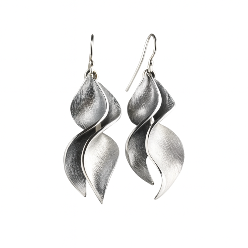 Silver Leaf Twist Earrings
